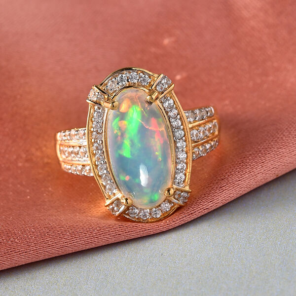 Nat&uuml;rlicher, &auml;thiopischer Opal und Zirkon-Ring, 925 Silber Gelbgold Vermeil  ca. 2,90 ct image number 2