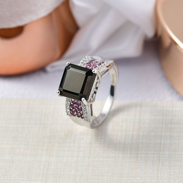 D'Joy Elite Shungit, Nat&uuml;rlicher Rhodolith Granat Ring 925 Silber rhodiniert (Gr&ouml;&szlig;e 18.00) ca. 3.72 ct image number 2