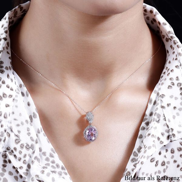 AAA Martha Rocha Kunzit und wei&szlig;er Zirkon-Anh&auml;nger mit Kette, 925 Silber Ros&eacute;gold Vermeil ca. 5,61 ct image number 2