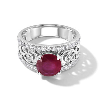 D'Joy Afrikanischer Rubin (Fissure gef&uuml;llt), Wei&szlig;er Zirkon Ring 925 Silber Rhodiniert (Gr&ouml;&szlig;e 18.00) ca. 3,50 ct