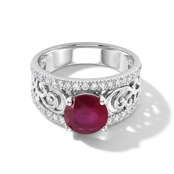 D'Joy Afrikanischer Rubin (Fissure gef&uuml;llt), Wei&szlig;er Zirkon Ring 925 Silber Rhodiniert (Gr&ouml;&szlig;e 18.00) ca. 3,50 ct