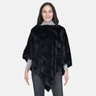 Weicher Kunstfell Poncho mit 3D Blätter Motiv, 85x100 cm, Schwarz