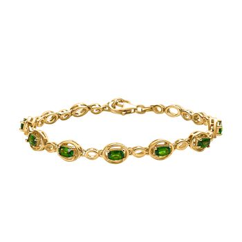 Nat&uuml;rlicher Chromdiopsid Armband, ca. 19 cm 925 Silber vergoldet ca. 1.72 ct