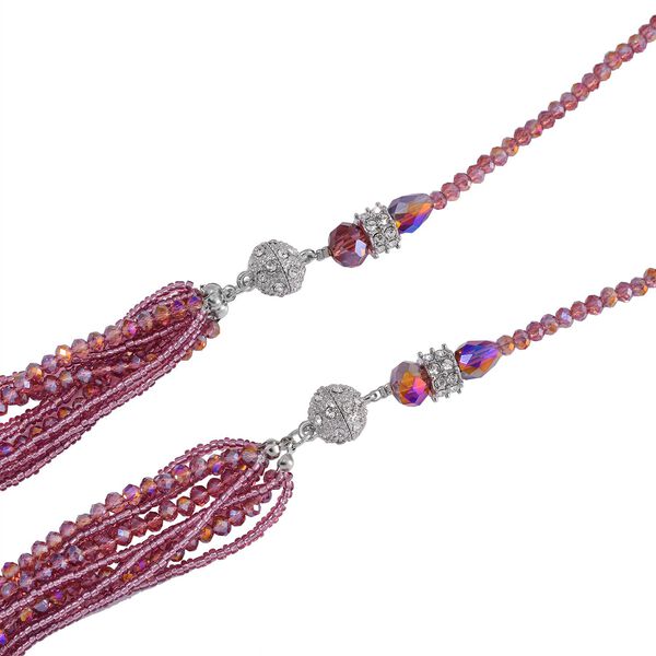 2er Set mehrschichtiger Halsketten und Ohrringe, Lila Kristallperlen und wei&szlig;e Kristalle image number 4