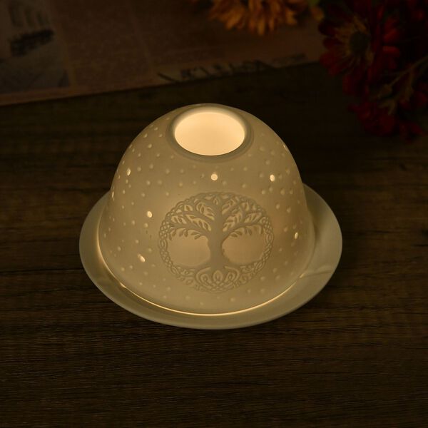 Porzellan-Teelichthalter mit LED, Baum des Lebens Motiv image number 2