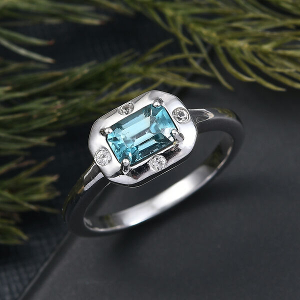 D'Joy AAA Blauer Zirkon, Weißer Zirkon Ring 925 Silber rhodiniert (Größe 20.00) ca. 1,35 ct image number 1