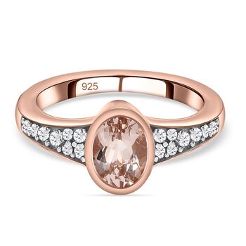 Morganit und wei&szlig;er Zirkon-Ring, 925 Silber Ros&eacute;gold Vermeil (Gr&ouml;&szlig;e 20.00) ca. 0,99 ct