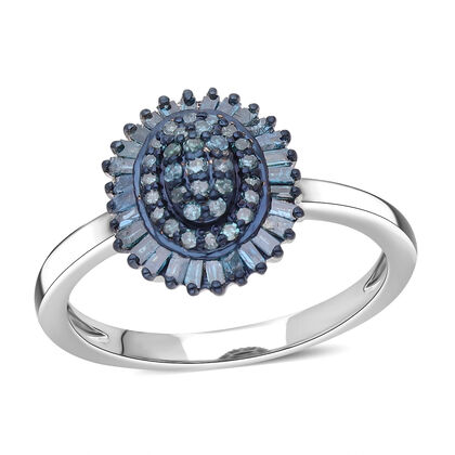 Blauer Diamant Ring, 925 Silber platiniert (Gr&ouml;&szlig;e 20.00) ca. 0.50 ct