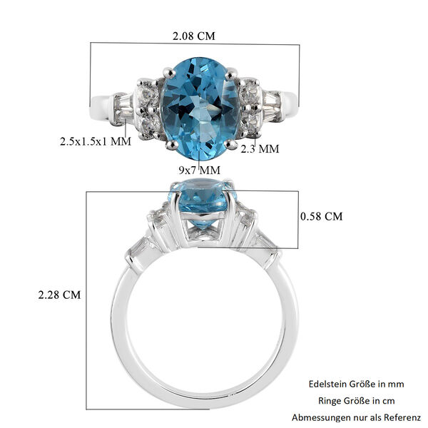 Blautopas Ring 925 Silber Platin-Überzug image number 6