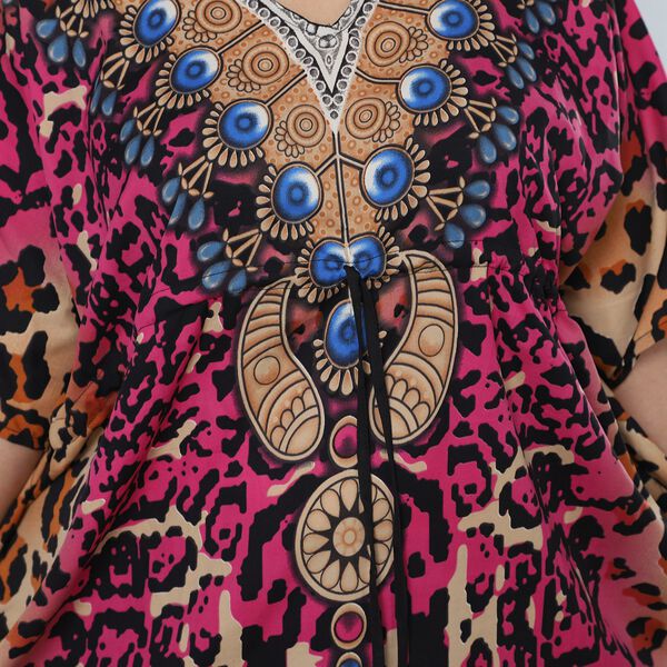V-Ausschnitt bedruckter Kaftan, Einheitsgr&ouml;&szlig;e Rosa image number 5