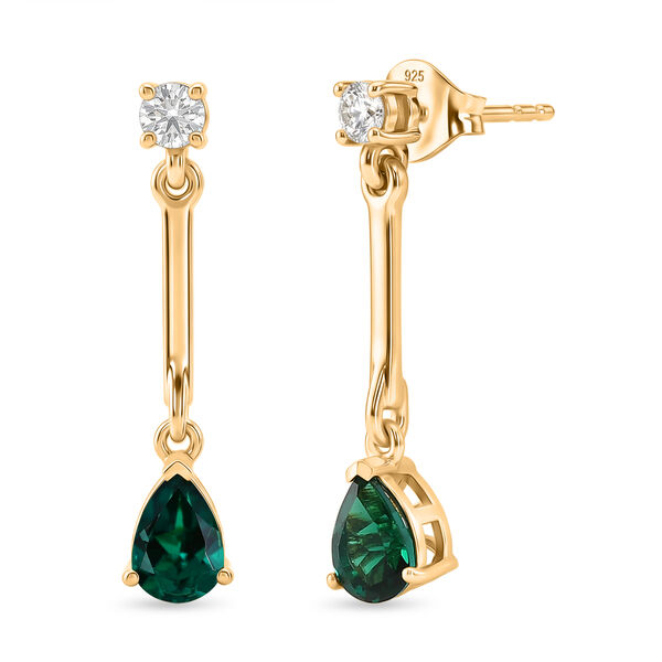 D'Joy AAA Lab Grown Smaragd, Moissanit Ohrringe 925 Silber Gold ca. 1,56 ct.