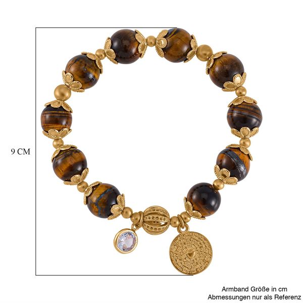 Gelbes Tigerauge, Weißer Kristall flexibles Charm-Armband, vergoldet image number 5