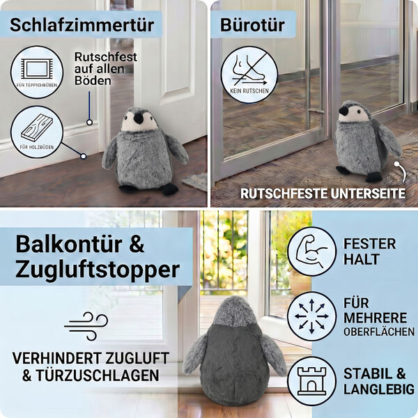 Penguin Door stopper Product size:16*20*15CM Packing:1PC/opp bag+sticker Function: Damage-Free for Doors Anti-Slam & Lockout Protection Pinch-Free Safety Color:Gray Material:Polyester+sand Product size:16*20*15cm image number 4