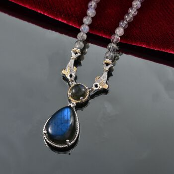 D'Joy AAA Labradorit Halskette ca. 45 cm 925 Silber Rhodiniert und 750 Gelbgold Vermeil ca. 65.52 ct