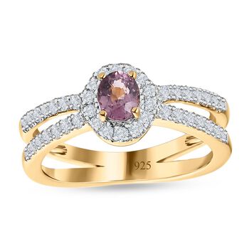 AA Nat&uuml;rlicher Tansanischer Lavendel-Spinell, Wei&szlig;er Zirkon Ringe 925 Silber vergoldet (Gr&ouml;&szlig;e 21.00) ca. 0.93 ct