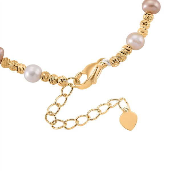 Wei&szlig;es und mehrfarbiges S&uuml;&szlig;wasser Perle 16,5+3,5cm Armband in Goldton image number 4