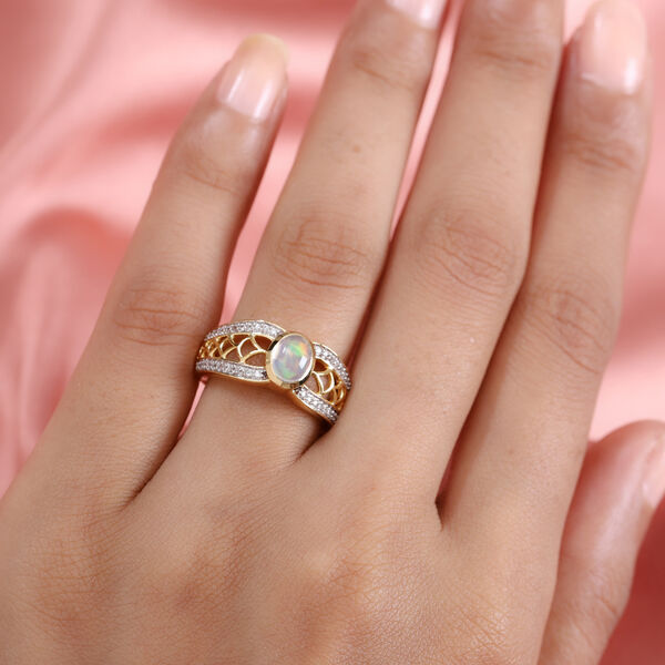 Nat&uuml;rlicher &Auml;thiopischer Opal und Zirkon Ring 925 Silber Gelbgold Vermeil image number 3