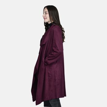 LA MAREY lange Wasserfall offene Jacke aus Wildleder, Gr&ouml;&szlig;e M, Lila