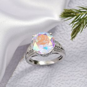 D'Joy Merkur mystischer Topas, Weißer Zirkon Ring 925 Silber rhodiniert (Größe 20.00) ca. 7,70 ct