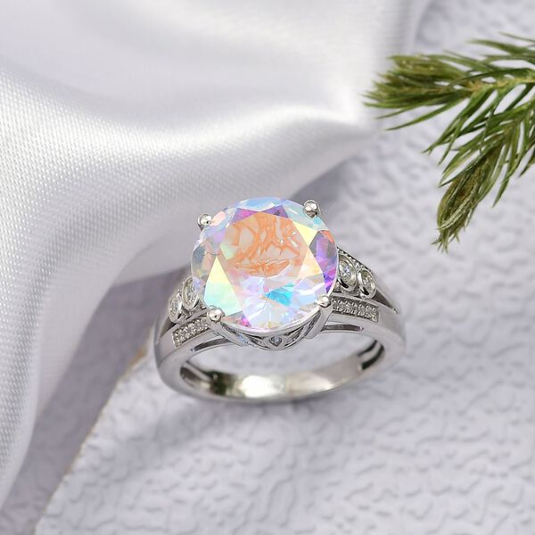 D'Joy Merkur mystischer Topas, Weißer Zirkon Ring 925 Silber rhodiniert (Größe 20.00) ca. 7,70 ct image number 1