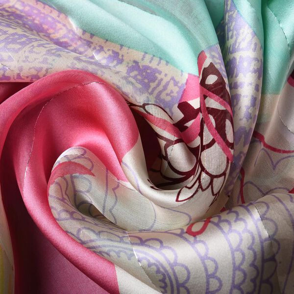LA MAREY: Bedruckter Schal aus 100% Maulbeerseide, in Geschenkbox, Gr&uuml;n-Rosa-Sand&nbsp; image number 5
