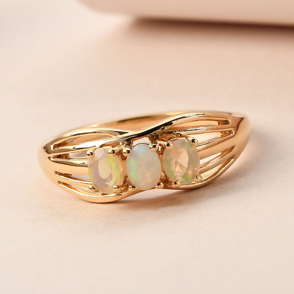 Nat&uuml;rlicher &Auml;thiopischer Opal 3 Stein Ring 925 Silber vergoldet  ca. 0,38 ct image number 2