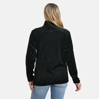 LA MAREY - Velvet Kuschel Jacket mit Rei&szlig;verschluss und Taschen, Schwarz, S / M