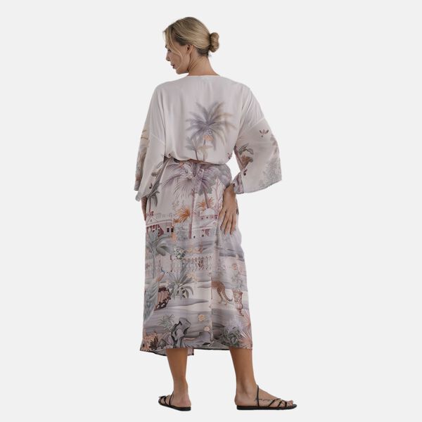LA MAREY Kimono mit Vogel- und Blumenprint 100% Viskose Einheitsgr&ouml;&szlig;e 128 cm L&auml;nge, Rosa image number 4