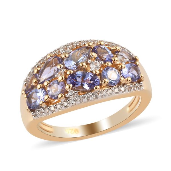 Tansanit und Zirkon Cluster Ring 925 Silber Gelbgold Vermeil image number 4