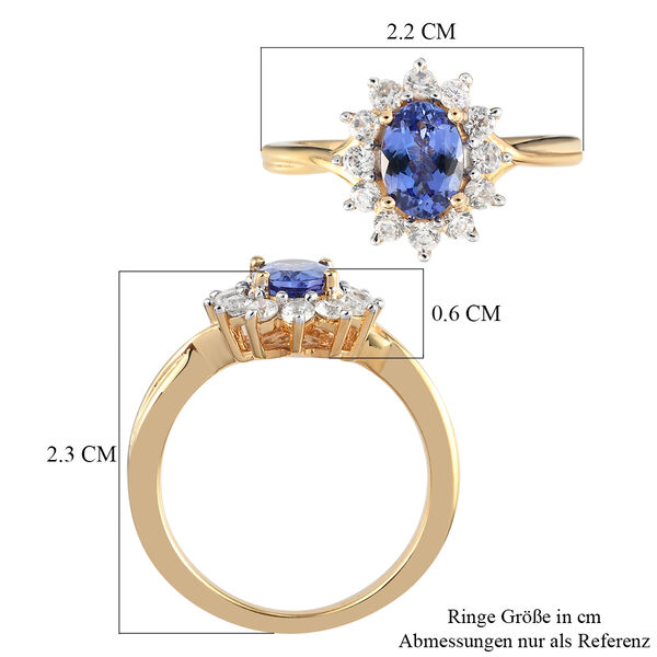 Tansanit und Zirkon Halo Ring 925 Silber Gelbgold Vermeil image number 7