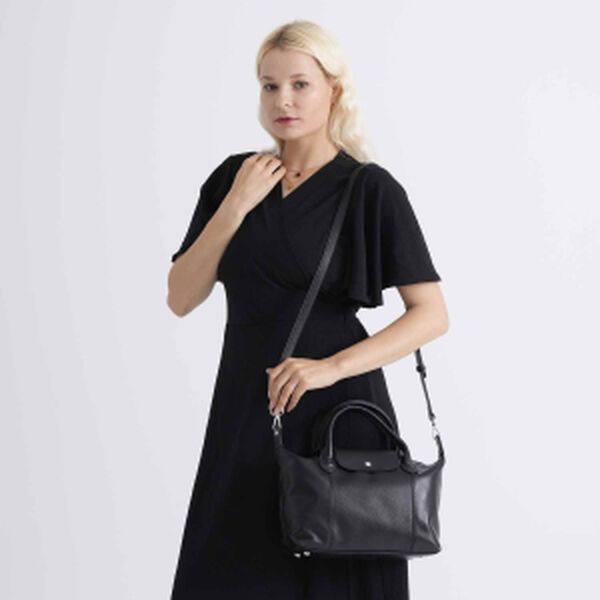 Leder Crossbody Bag mit Rei&szlig;verschlussf&auml;chern, verstellbarem Schulterriemen, 28 x 14 x 20 cm, Schwarz image number 3
