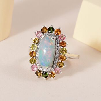 Nat&uuml;rlicher, &auml;thiopischer Welo Opal, mehrfarbiger-Turmalin Ring, 925 Silber platiniert (Gr&ouml;&szlig;e 20.00) ca. 3.61 ct