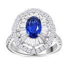 CHAIRMAN VAULT COLLECTION - AAAA Blauer Ceylon-Saphir, Weißer Diamant Ring, zertifiziert und geprüft, 950 Platin (Größe 17.00) ca. 3.75 ct