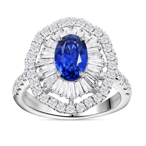 Chairman's Vault Collection - zertifiziert und geprüft RHAPSODY AAAA Ceylonfarbener Saphir und VS Diamant Ring in 950 Platin - 3,75 ct. image number 0
