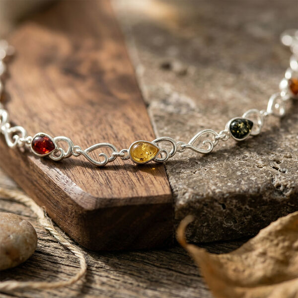 Nat&uuml;rlicher Baltischer Bernstein Armband ca. 16.5 cm 925 Silber image number 1