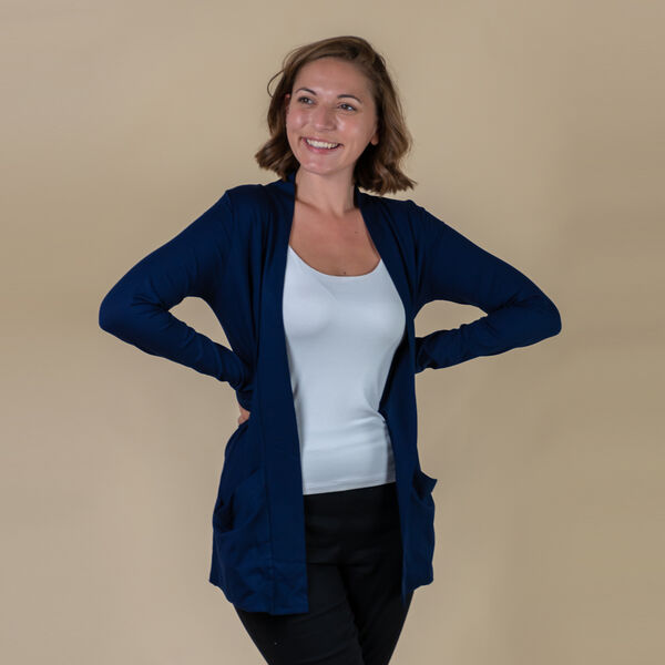 TAMSY - Jersey Cardigan mit offener Vorderseite f&uuml;r Damen, Gr&ouml;&szlig;e 38, Dunkelblau image number 3