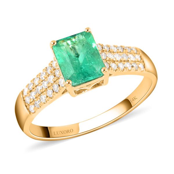 LUXORO AAA Kolumbianischer Smaragd, Weißer Diamant Ring, zertifiziert und geprüft, 585 Gold (Größe 20.00) ca. 1.65 ct image number 0