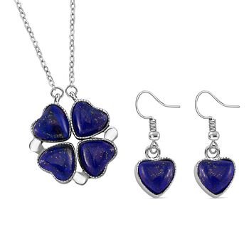 2er-Set - Vielseitiger Lapislazuli-Magnet-Anh&auml;nger mit Kristall-R&uuml;ckseite, als Halskette oder Anh&auml;nger tragbar, und Ohrringe