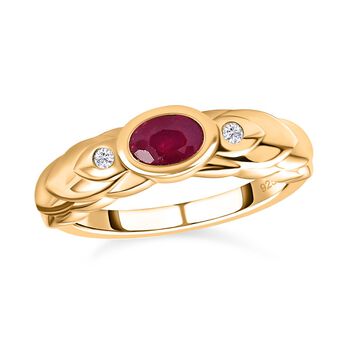 Afrikanischer Rubin (Fissure gef&uuml;llt), wei&szlig;er Zirkon Ring, 925 Silber vergoldet (Gr&ouml;&szlig;e 21.00) ca. 0.73 ct