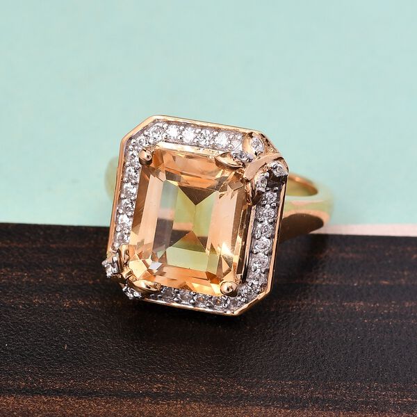 Citrine und Zirkon Ring 925 Silber 585 Vergoldet