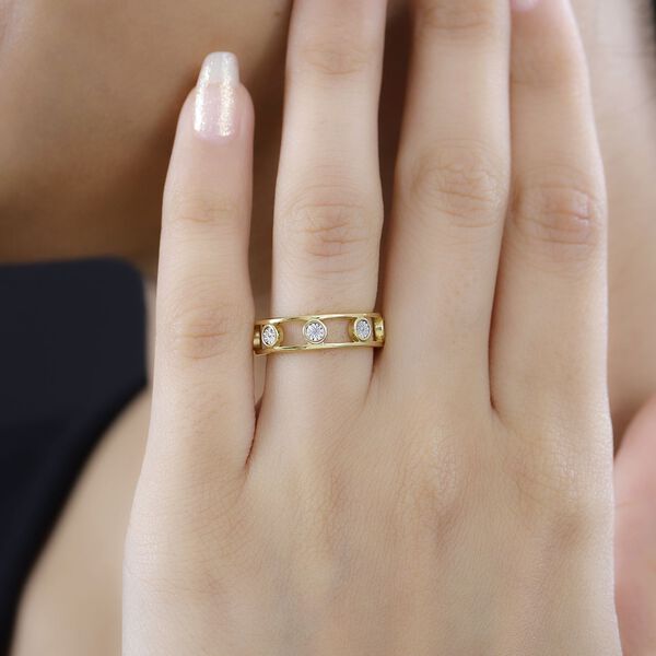 Doppelreihiger Ring mit Wei&szlig;en P Diamanten, 925 Silber 750 Gelbgold Vermeil (Gr&ouml;&szlig;e 18.00) image number 3