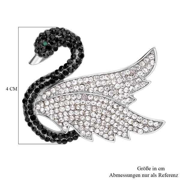 Wei&szlig;e und schwarze Kristall-Brosche, silberfarben image number 4