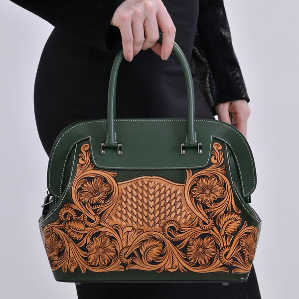 Grand Pelle  - Echtleder Handtasche, 28 x 25 x 15 cm, dunkelgr&uuml;n image number 8