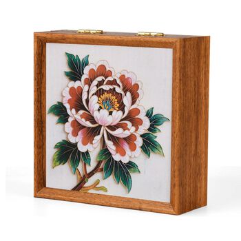 "Golden Lottery Painting              storage box- Peony flower Product size: 23 * 15.3 * 6CM Packaging: 1 piece/white box Function: Storage box, colored sand, water-based eco-friendly adhesive, plastic cup, oil painting scraper"