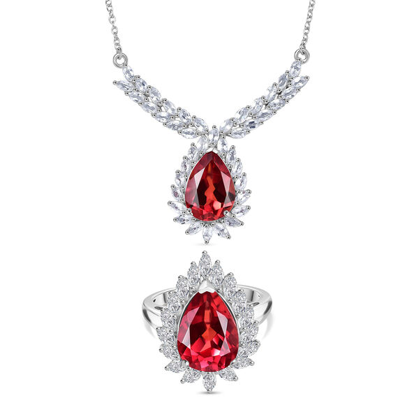 D'Joy Labor Padparadscha Saphir und Topas Ring und 50cm Halskette