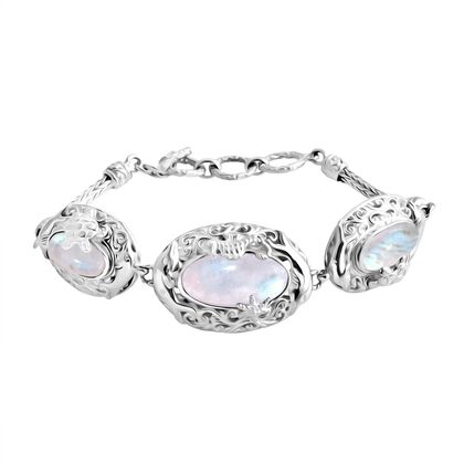 Royal Bali - Premium Regenbogen Mondstein Armband ca. 19 cm 925 Silber ca. 20.45 ct