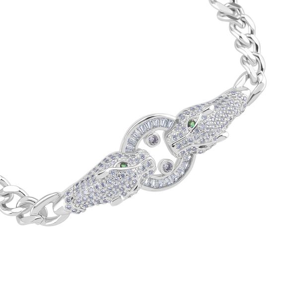 Weißes Zirkonia und grünes Nanokristall 18,5cm Armband in Silberton image number 3