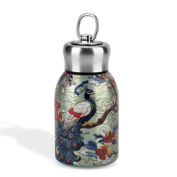 LIVMORE Edelstahl Trinkflasche 260 ml ca. 14 cm Gr&uuml;ner Pfau Gr&uuml;n image number 4