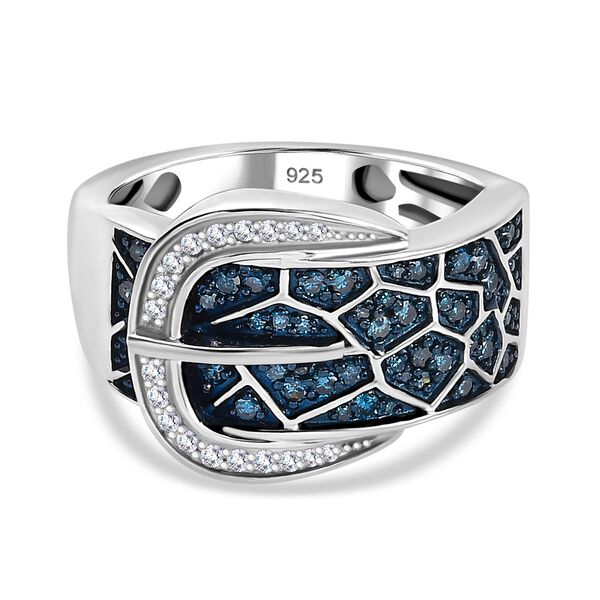 Blauer Diamant Ring 925 Silber rhodiniert (Gr&ouml;&szlig;e 17.00) ca. 0,50 ct