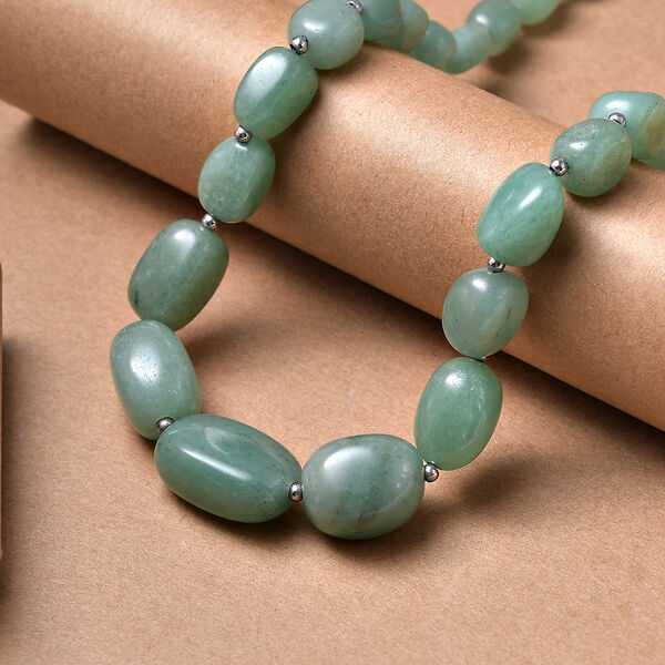 Gr&uuml;ner Aventurin Halskette ca. 45 cm Nickelfreies Messing platiniert ca. 320.00 ct image number 1